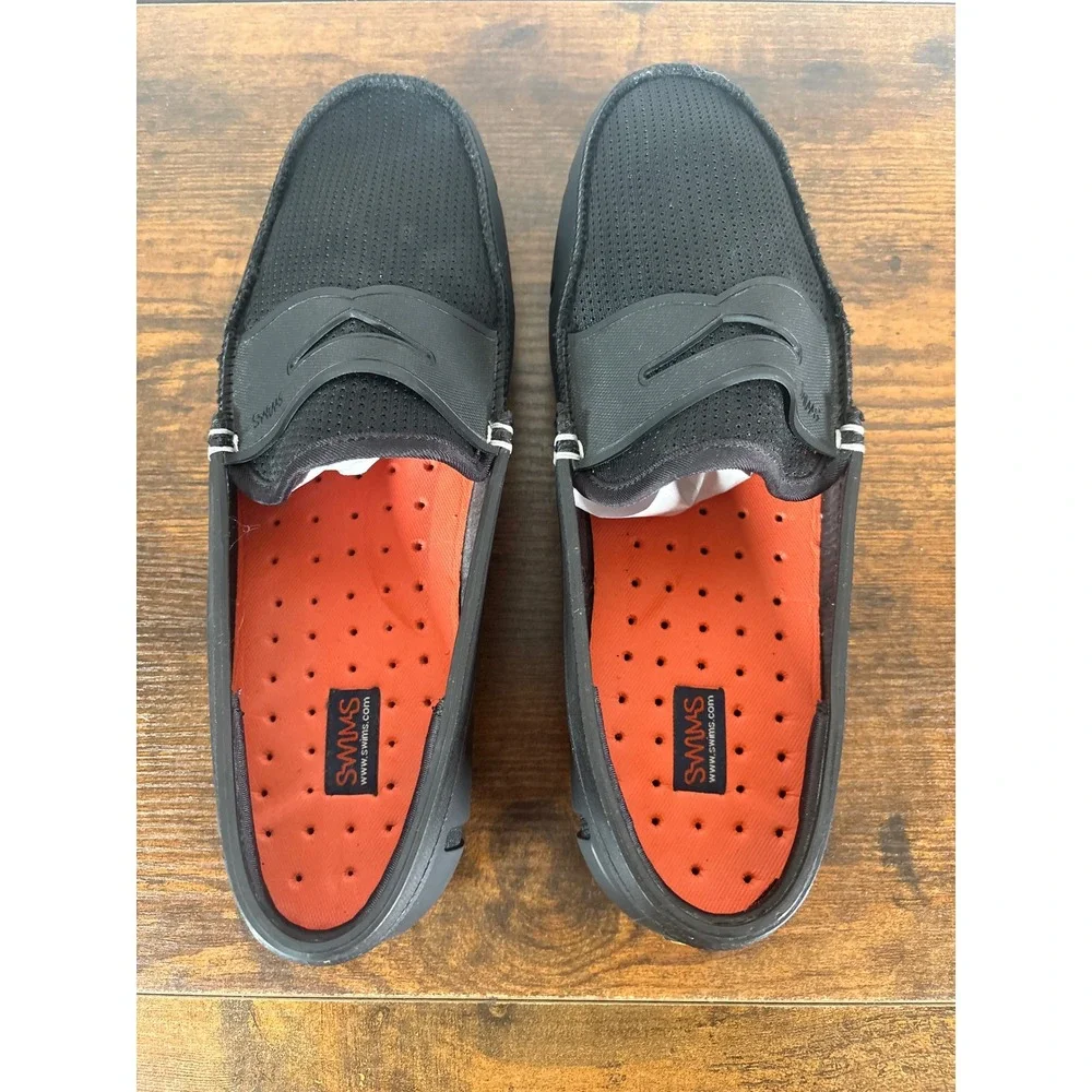 SWIMS Mens Black Braided Lace Mesh Penny Loafer Water Shoes Size 9